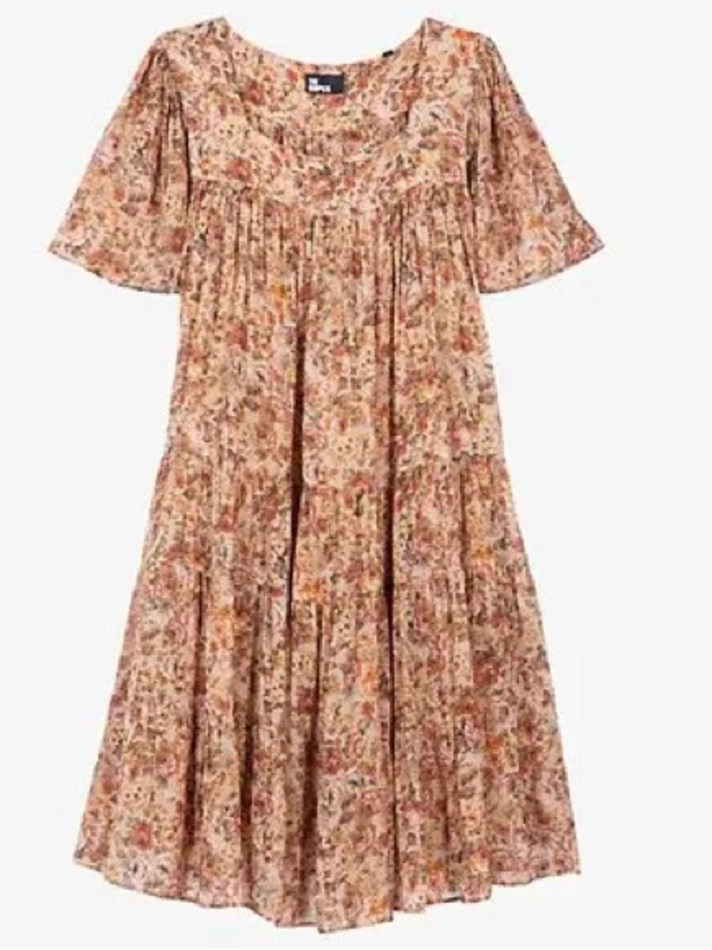 New THE KOOPLES Fr 3/US 8 Camo Roses Dress Floral Square-Neck camel brown tan